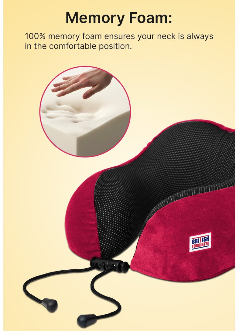 BRITISH TOURISTER Travel Pillow, Memory Foam, Airplane Neck Pillow Wine Red - Image 4