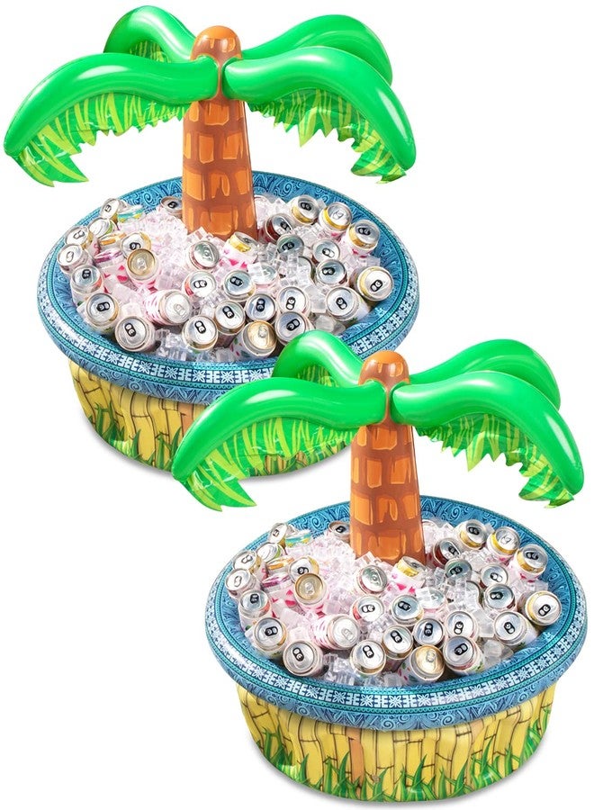 Sloosh 2-Pack Inflatable Palm Tree Cooler - 28" Inflatable Drink Cooler Luau Hawaiian Party Decoration for Tropical Theme Party Decor, Blow Up Birthday Seasonal Beach Pool Party Supplies Accessories - Image 1