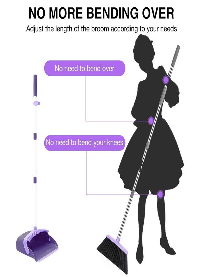 NACENA Broom and Dustpan Set, 52-in Long Adjustable Handle Broom Dustpan Combo with Dust pan Teeth to Automatically Clean Hair Suitable for Home Kitchen Office Hall Floor (Purple), 2 Pack - Image 3