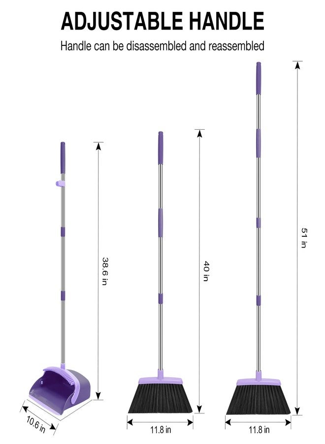NACENA Broom and Dustpan Set, 52-in Long Adjustable Handle Broom Dustpan Combo with Dust pan Teeth to Automatically Clean Hair Suitable for Home Kitchen Office Hall Floor (Purple), 2 Pack - Image 2