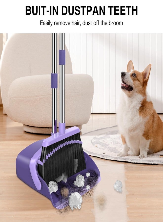NACENA Broom and Dustpan Set, 52-in Long Adjustable Handle Broom Dustpan Combo with Dust pan Teeth to Automatically Clean Hair Suitable for Home Kitchen Office Hall Floor (Purple), 2 Pack - Image 4