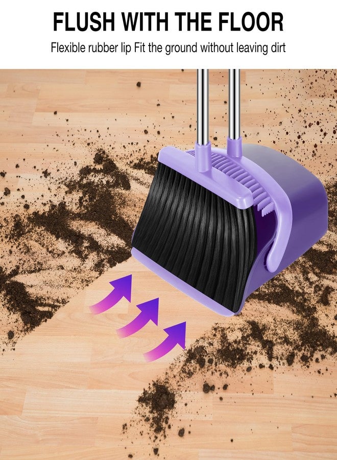 NACENA Broom and Dustpan Set, 52-in Long Adjustable Handle Broom Dustpan Combo with Dust pan Teeth to Automatically Clean Hair Suitable for Home Kitchen Office Hall Floor (Purple), 2 Pack - Image 5