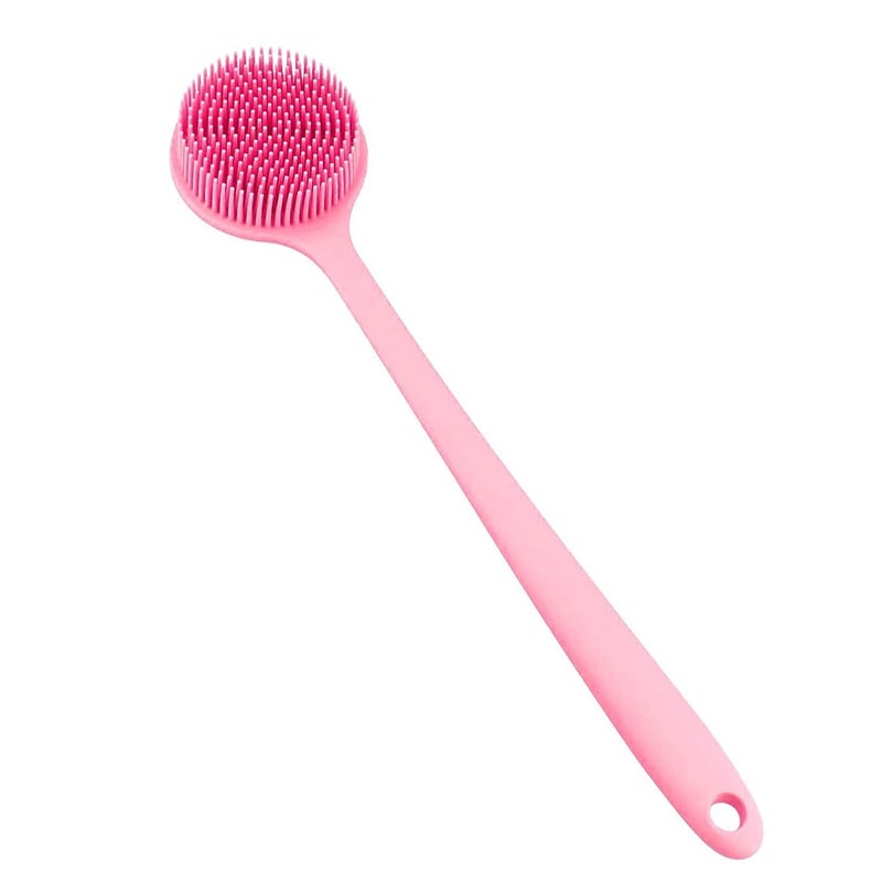 MobFest Double-Sided Silicone Back Scrubber Multifunctional Bath Shower Body Exfoliating Massage Body Brush With Long Handle, 1 Pcs (Pink) - Image 1