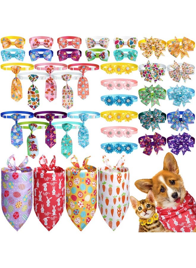 Reginary 40 Pcs Easter Dog Bow Ties Set 26 Easter Gifts Pet Bowties 10 Pet Ties 4 Puppy Bandanas Dog Grooming Accessories for Bunny Cat Puppy (Egg Style) - Image 1