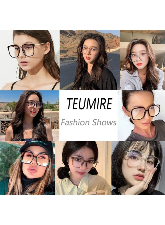 Teumire Oversized Square Blue Light Blocking Glasses For Women Men Tr90 Ultralight Nerd Frames Clear Lens Computer Eyewear(Black) - Image 4