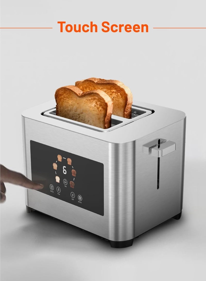 porodo 2-Slice Digital Pop up Toaster 850W, 6 Browning Levels, Defrost Heat Levels, Crumb Tray, Touch Panel, Smart Memory Function, Stainless Steel Housing - Silver - Image 2