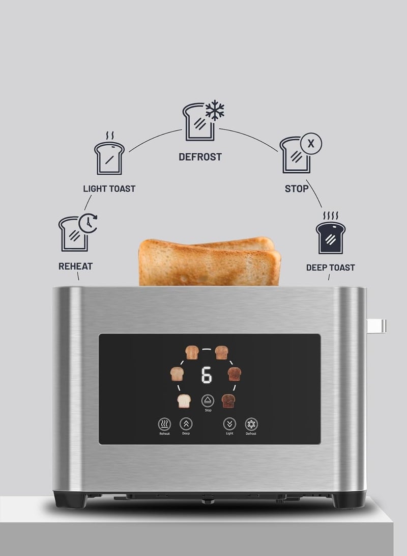 porodo 2-Slice Digital Pop up Toaster 850W, 6 Browning Levels, Defrost Heat Levels, Crumb Tray, Touch Panel, Smart Memory Function, Stainless Steel Housing - Silver - Image 5