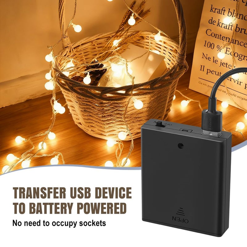 Lenink USB Battery Pack for Led Lights with 5V Regulator, 2 Pack Battery Powered USB Power Supply, 4 AA Batteries Holder Case Adapter Converter for 5V USB Fairy Strip Lights, Indoor/Outdoor Use - Image 3