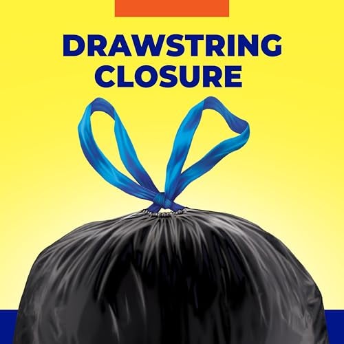 Hefty Essentials Drawstring 30 Gallon Trash Bags, 56 Count, Bulk Black Garbage Bags for Garages, Parties, Large Trash Items, and More, Scent Free, Black - Image 3