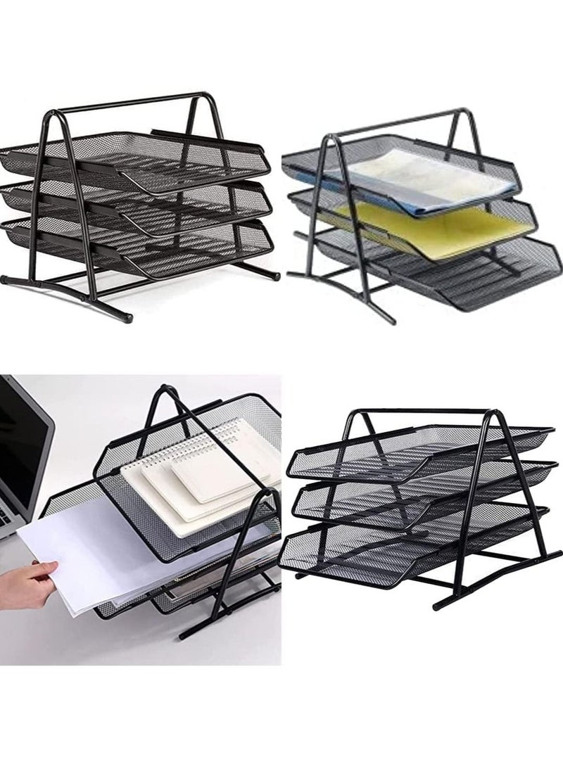 Generic - Metal Paper Tray l Mesh Document Tray for Desk Accessories Office Supplies Files and More Space Saving Letter Organizer with 3 Tiers Durable Office Desk Organizer with Sliding Trays Durable Anti-Slip - Image 1