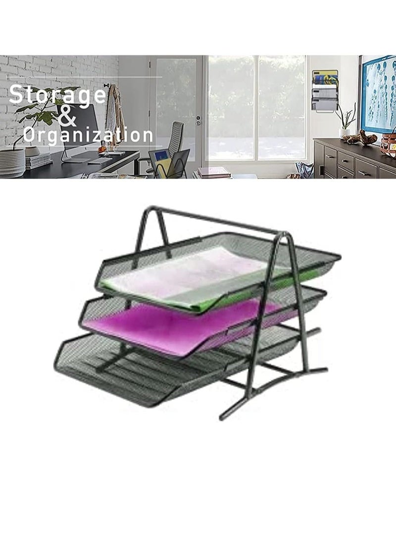 Generic - Metal Paper Tray l Mesh Document Tray for Desk Accessories Office Supplies Files and More Space Saving Letter Organizer with 3 Tiers Durable Office Desk Organizer with Sliding Trays Durable Anti-Slip - Image 1