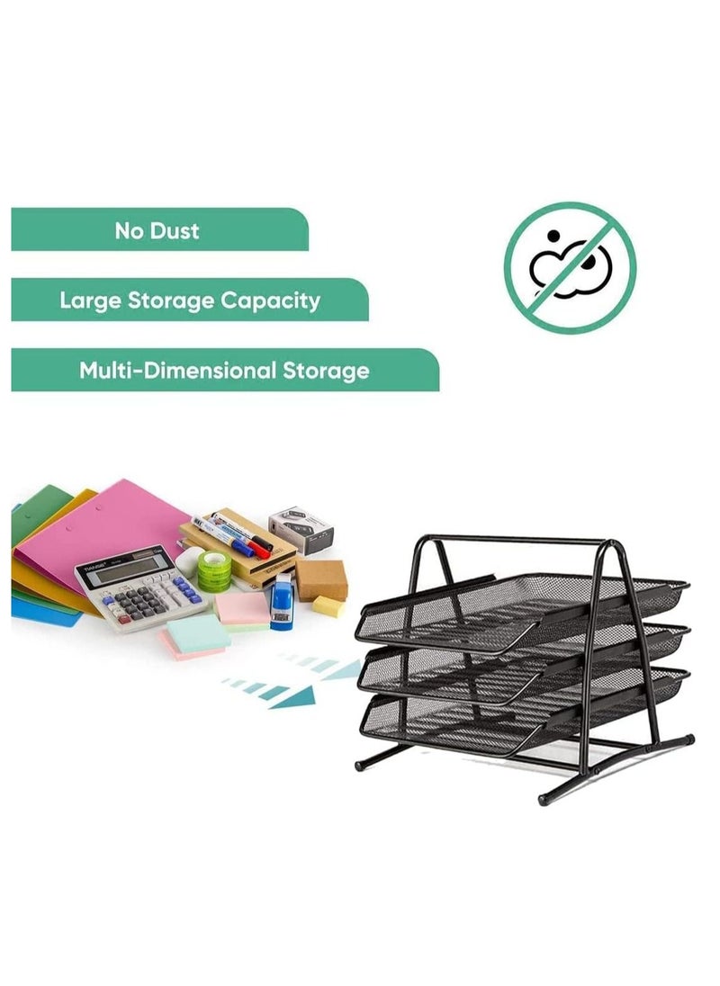 Generic - Metal Paper Tray l Mesh Document Tray for Desk Accessories Office Supplies Files and More Space Saving Letter Organizer with 3 Tiers Durable Office Desk Organizer with Sliding Trays Durable Anti-Slip - Image 1