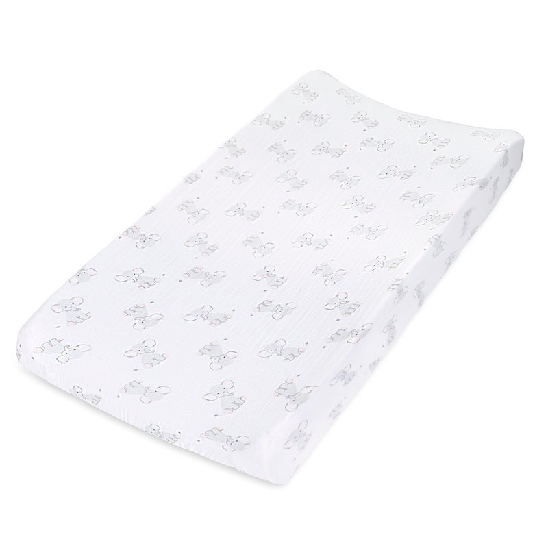 aden + anais Essentials Changing Pad Cover, 100% Cotton Muslin, Super Soft, Breathable, Tailored Snug Fit, Single, Safari Babes, Elephant - Image 1