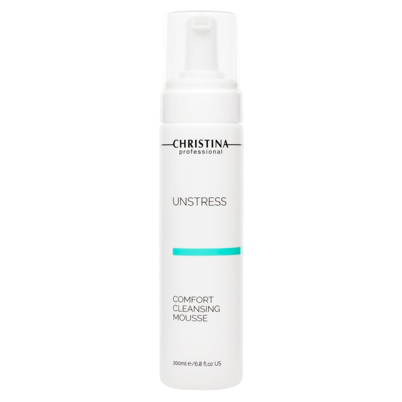 CHRISTINA Unstress Comfort Cleansing Mousse  Cleanser for Face with Gentle Formula with Green Tea Extract  Vitamin B5  Suitable for All Skin Types 24Hour Care 200ml