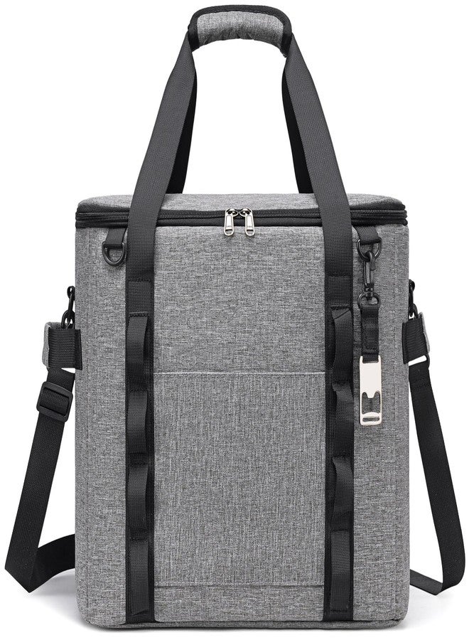 TuErCao Insulated Soft Cooler Bag 12"x12"x12" Large Leakproof Soft Sided Ice Chest for Travel Beach Camping, 50 Cans Portable Cooler Box for Grocery Shopping, Road Trips, Light Grey - Image 1