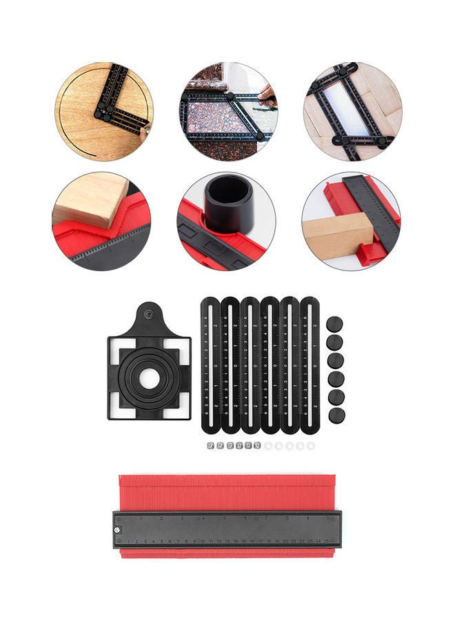 NIBEMINENT 6-Sided Universal Ruler & Contour Gauge Duplicator Tool Black/Red 0.456kg - Image 2