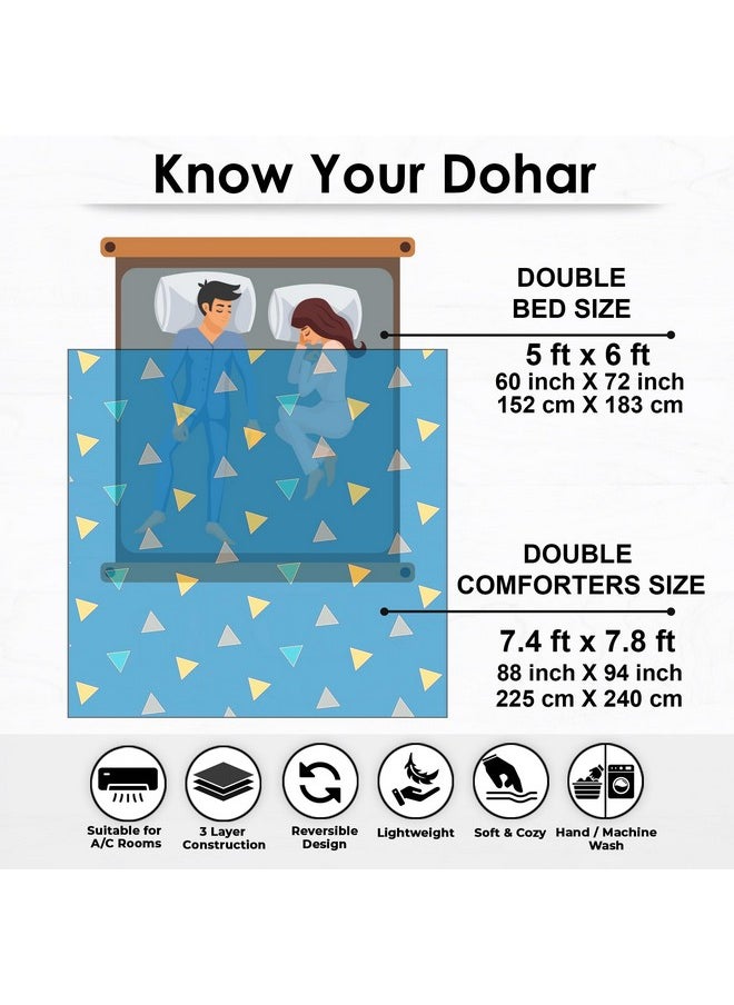 Story@Home Story@Home Comforter Double Bed | 100% Cotton Blanket Double Bed | 150GSM | 225X 240 cm | AC Comforter Double Bed | Blue & Yellow | Geometric Pattern | Quilt | Duvet | Dohar | Perfect Festive Gifting  - Image 2