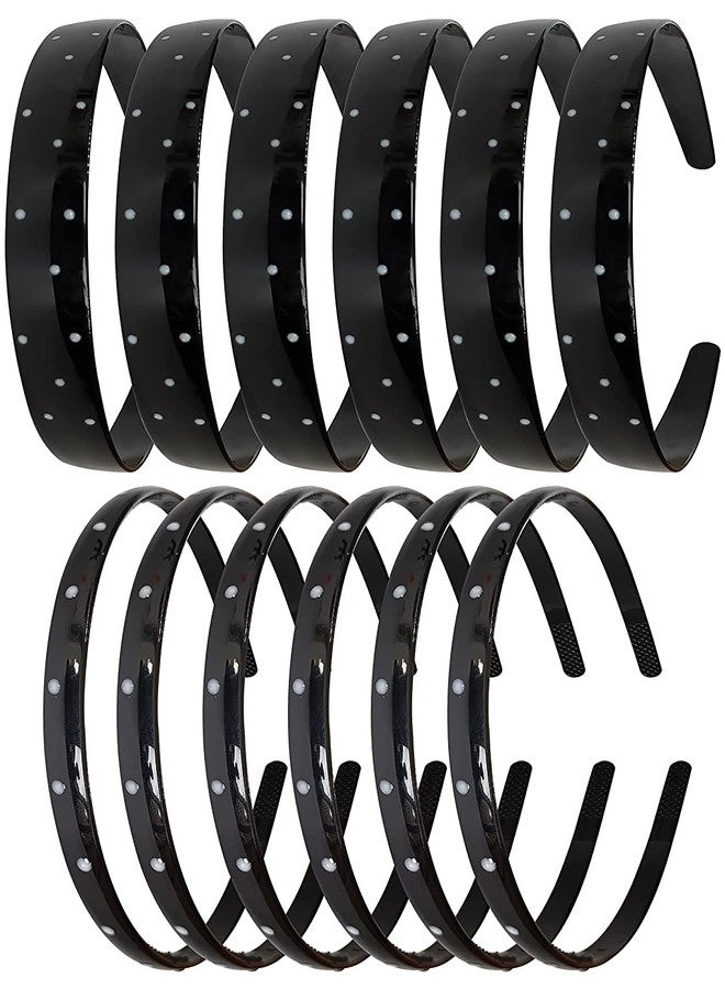 HOMEMATES 12 Pcs Women Fancy Stylish Polka Black Plastic Mix Headband For Girls Women Hair Accessories - Image 1