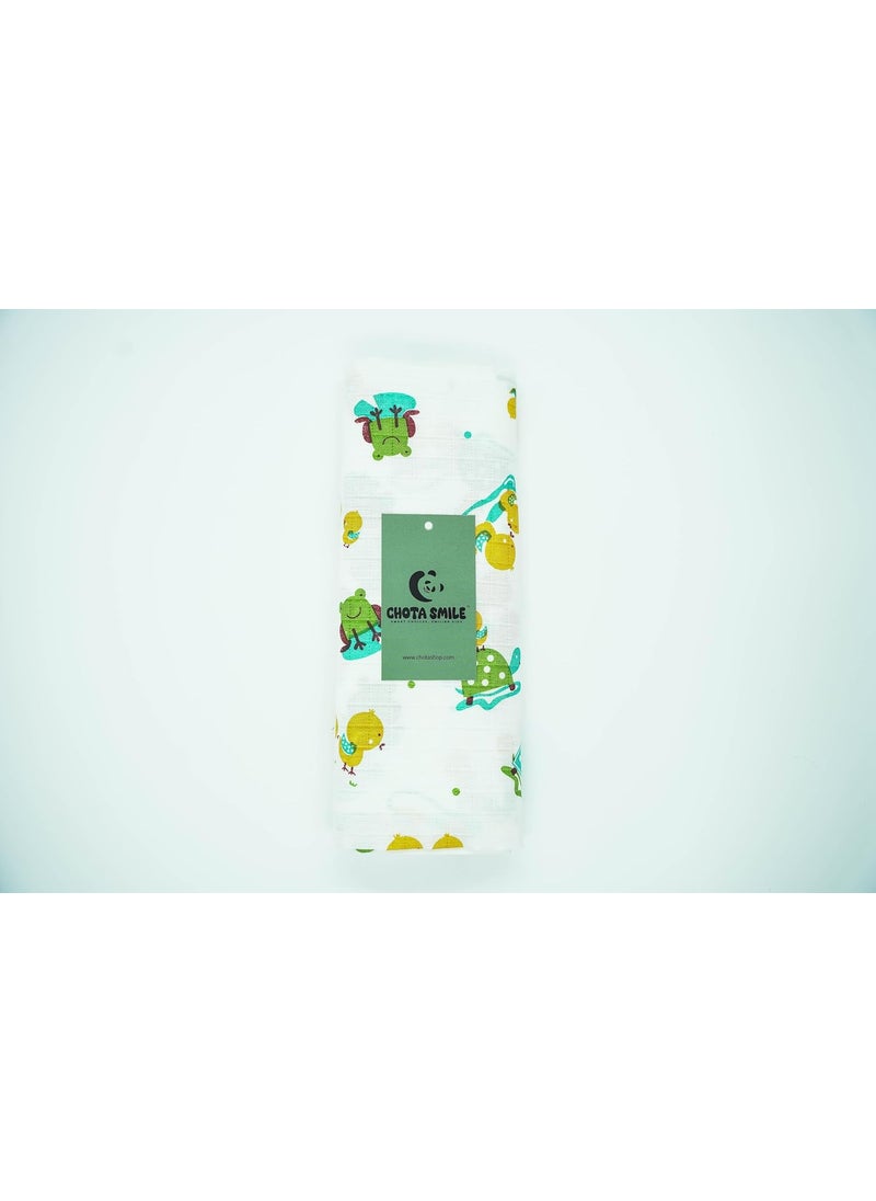 CHOTA SMILE CHOTA SMILE Muslin Baby Swaddle Wrap for New Born Soft and Cozy Baby Wrapper for New Born Perfect Swaddle for New Born Baby Pack of 1 Duck Tortoise  - Image 1