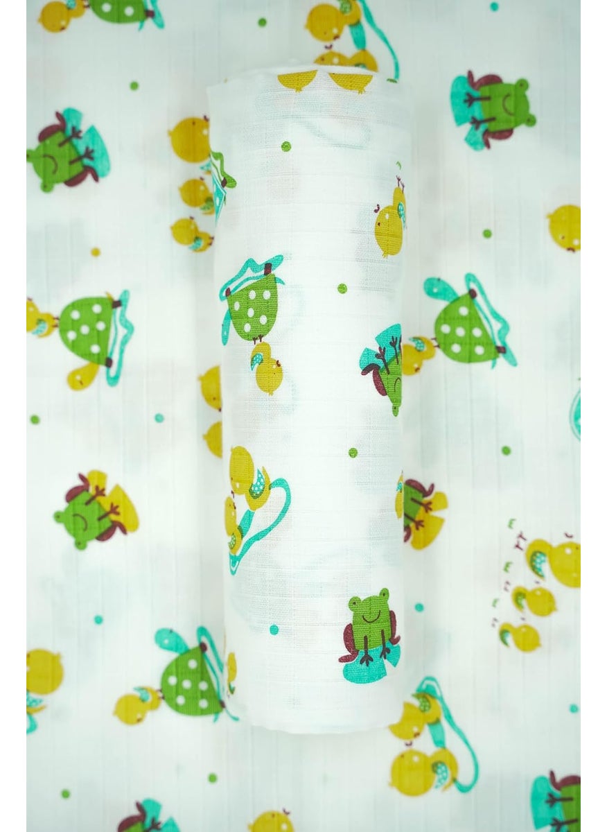 CHOTA SMILE CHOTA SMILE Muslin Baby Swaddle Wrap for New Born Soft and Cozy Baby Wrapper for New Born Perfect Swaddle for New Born Baby Pack of 1 Duck Tortoise  - Image 3
