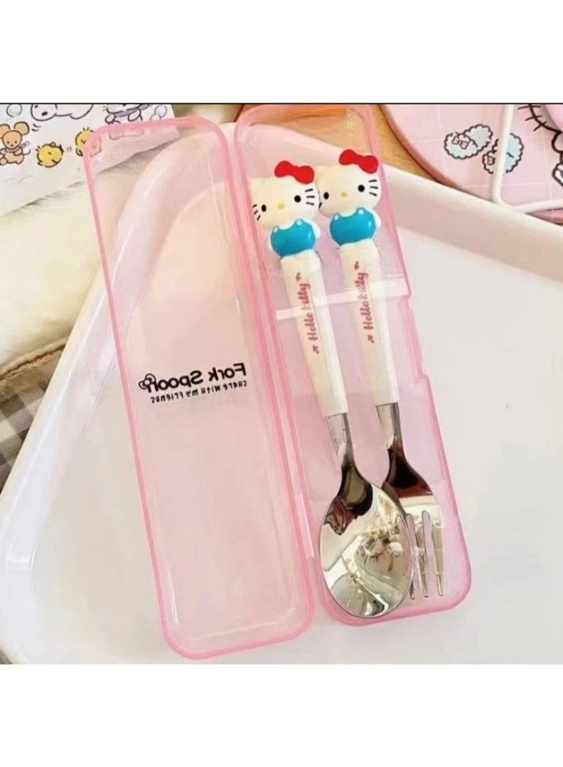 Hello Kitty-themed spoon and fork set for children - Image 1