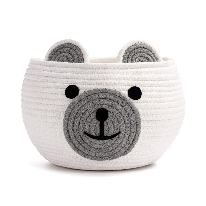 CherryNow Cotton Rope Baby Basket for Nursery, Bear Gift Baskets for Kids, Empty Baby Shower Basket with Handles, Small Cute Animal Baskets, White, 10.5"D x 8.5"H - Image 1