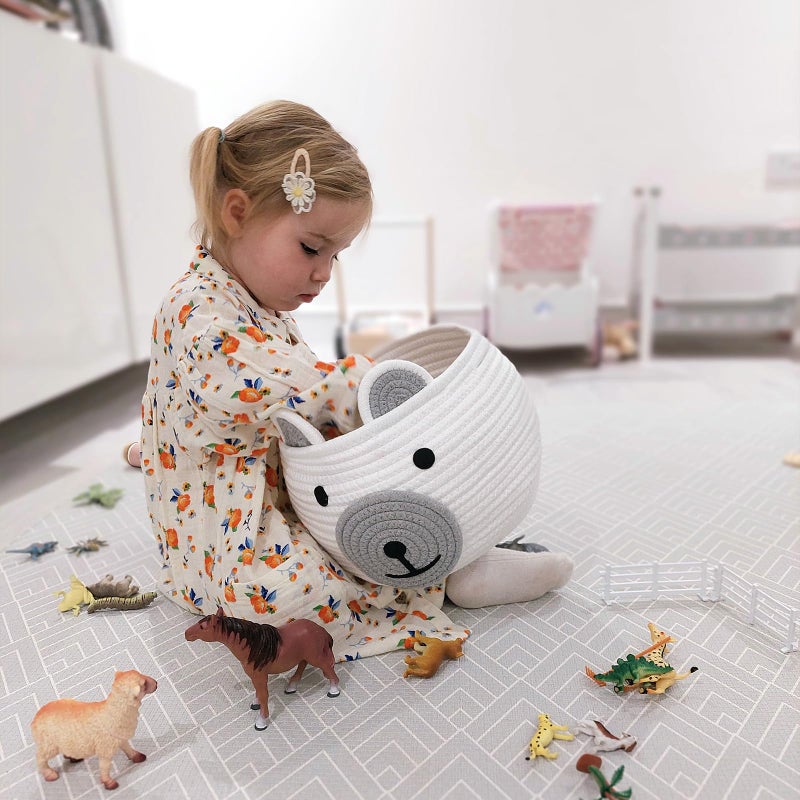 CherryNow Cotton Rope Baby Basket for Nursery, Bear Gift Baskets for Kids, Empty Baby Shower Basket with Handles, Small Cute Animal Baskets, White, 10.5"D x 8.5"H - Image 5