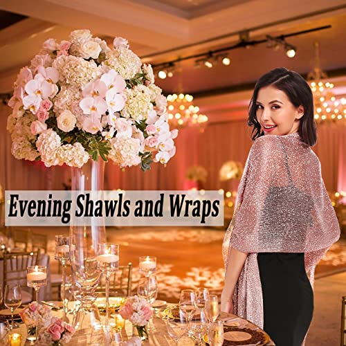 vimate شالات ولفائف نسائية من فيمات، شالات ولفائف لامعة باللون الوردي الذهبي للمناسبات (وردي ذهبي) - Image 4