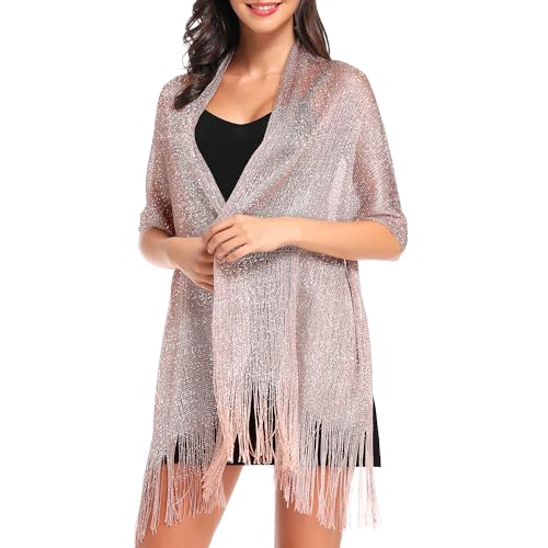 vimate شالات ولفائف نسائية من فيمات، شالات ولفائف لامعة باللون الوردي الذهبي للمناسبات (وردي ذهبي) - Image 2