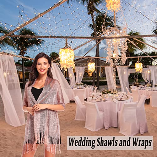 vimate شالات ولفائف نسائية من فيمات، شالات ولفائف لامعة باللون الوردي الذهبي للمناسبات (وردي ذهبي) - Image 5
