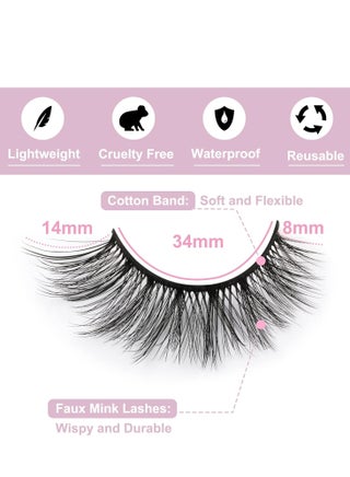 14 Pairs False Eyelashes, 14mm Faux 3D Mink Lashes Natural Look Cat Eye Wispy Lashes Pack, Lash Extension Kit to 14mm. - view 2