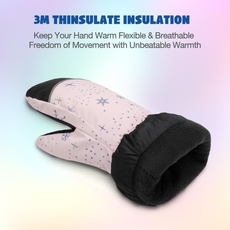 RunRRIn Snow Mittens & Ski Gloves for Kids Boys Girls Toddlers - Waterproof, Touchscreen Winter Gloves with Thermal Insulated, Warm for Skiing, Snowboarding & Cold Weather (Pink Snow S) - Image 2