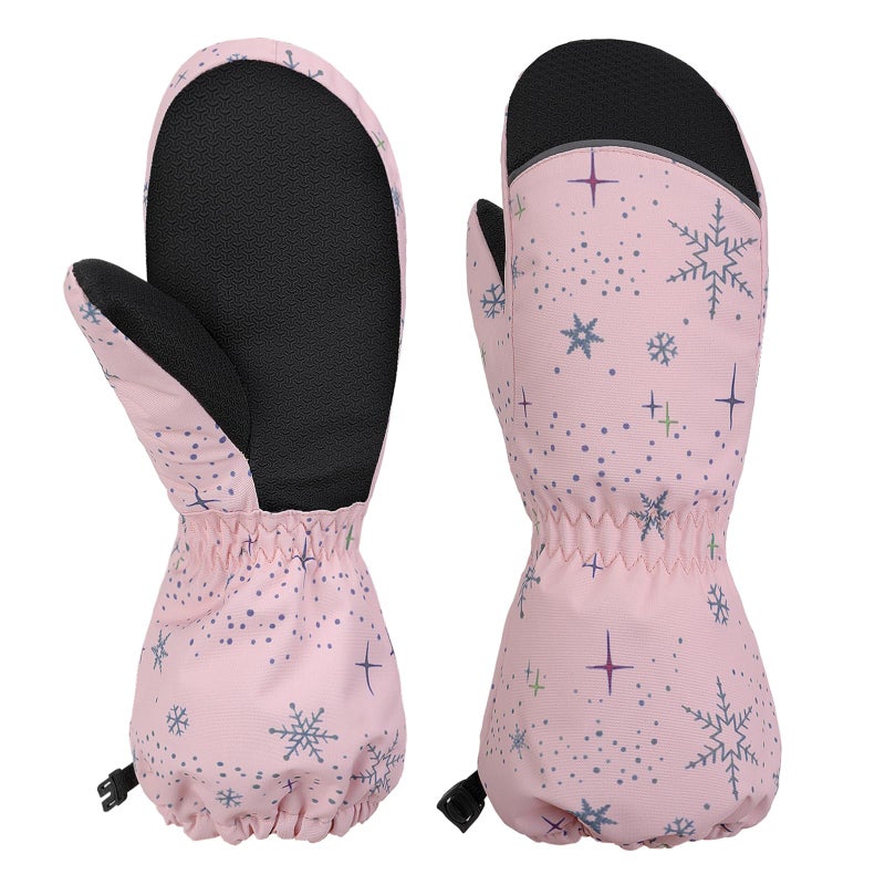 RunRRIn Snow Mittens & Ski Gloves for Kids Boys Girls Toddlers - Waterproof, Touchscreen Winter Gloves with Thermal Insulated, Warm for Skiing, Snowboarding & Cold Weather (Pink Snow S) - Image 1