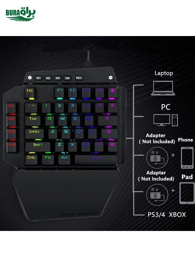 BURAQ - K700 44 Keys RGB Luminous Switchable Axis Gaming One-Handed Keyboard, Cable Length: 1m(Red Shaft) - Image 1
