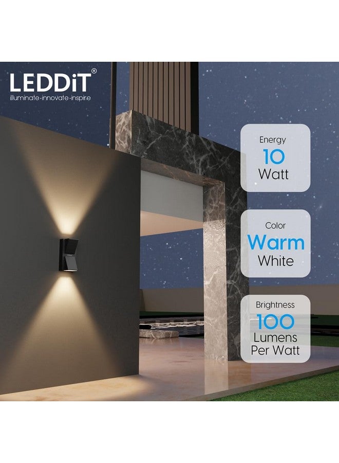 LEDDiT® 10W LED Outdoor Wall Light with 3-Year Warranty | IP66 Waterproof Up & Down Light | Sleek Aluminium Body | Warm White| Modern Outdoor Lighting for Home, Balcony, Gate, Garden - Pack of 10 - Image 2