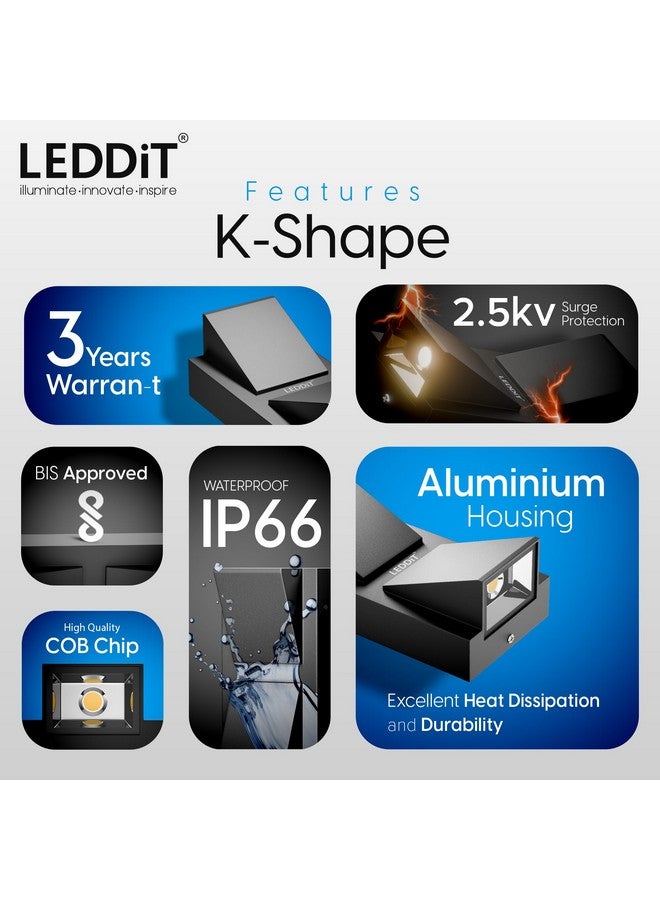 LEDDiT® 10W LED Outdoor Wall Light with 3-Year Warranty | IP66 Waterproof Up & Down Light | Sleek Aluminium Body | Warm White| Modern Outdoor Lighting for Home, Balcony, Gate, Garden - Pack of 10 - Image 3