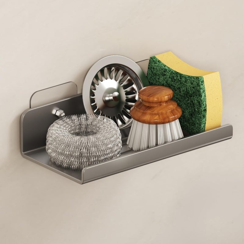 TENOM Sink Organizer | Kitchen Sink Organiser | Kitchen Soap Stand for Sink | Multipurpose Carbon Steel Sponge Holder (Grey, 20 Cm) - Image 1