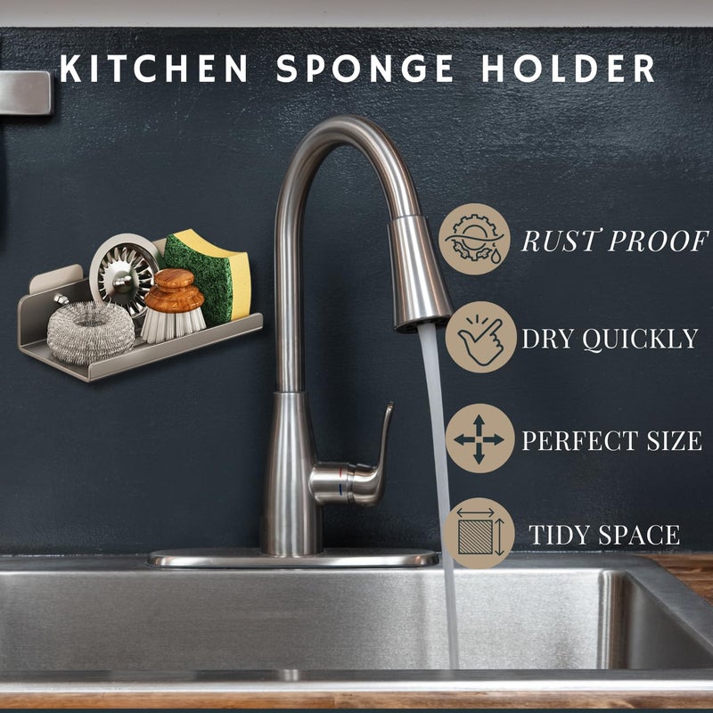 TENOM Sink Organizer | Kitchen Sink Organiser | Kitchen Soap Stand for Sink | Multipurpose Carbon Steel Sponge Holder (Grey, 20 Cm) - Image 2