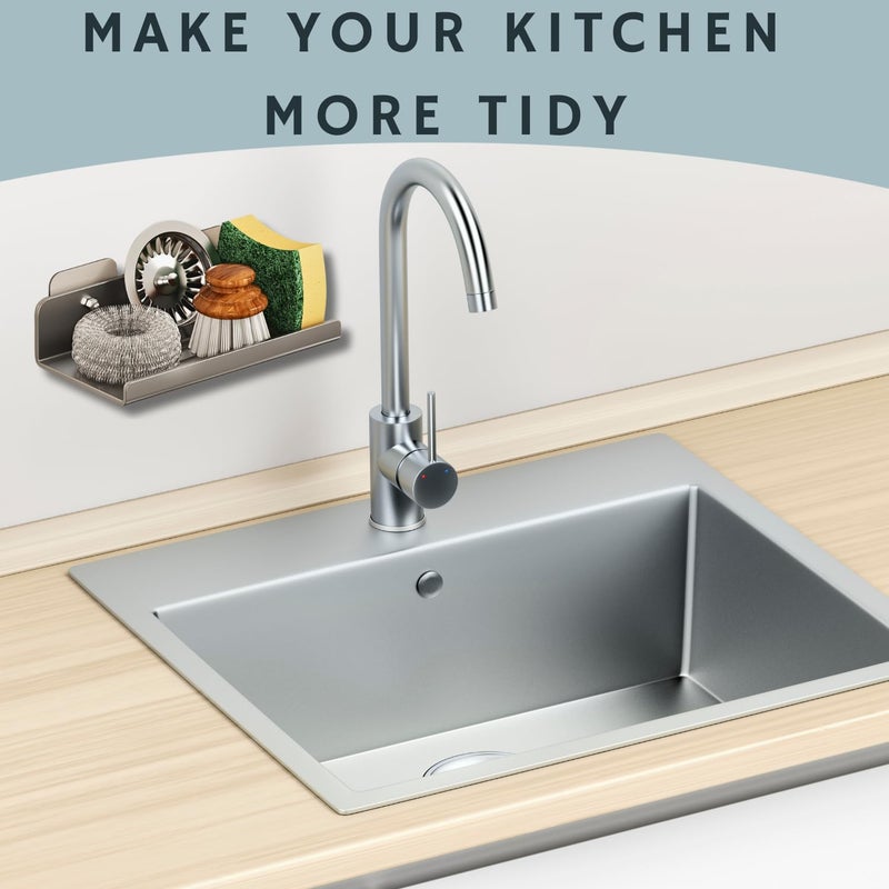 TENOM Sink Organizer | Kitchen Sink Organiser | Kitchen Soap Stand for Sink | Multipurpose Carbon Steel Sponge Holder (Grey, 20 Cm) - Image 3