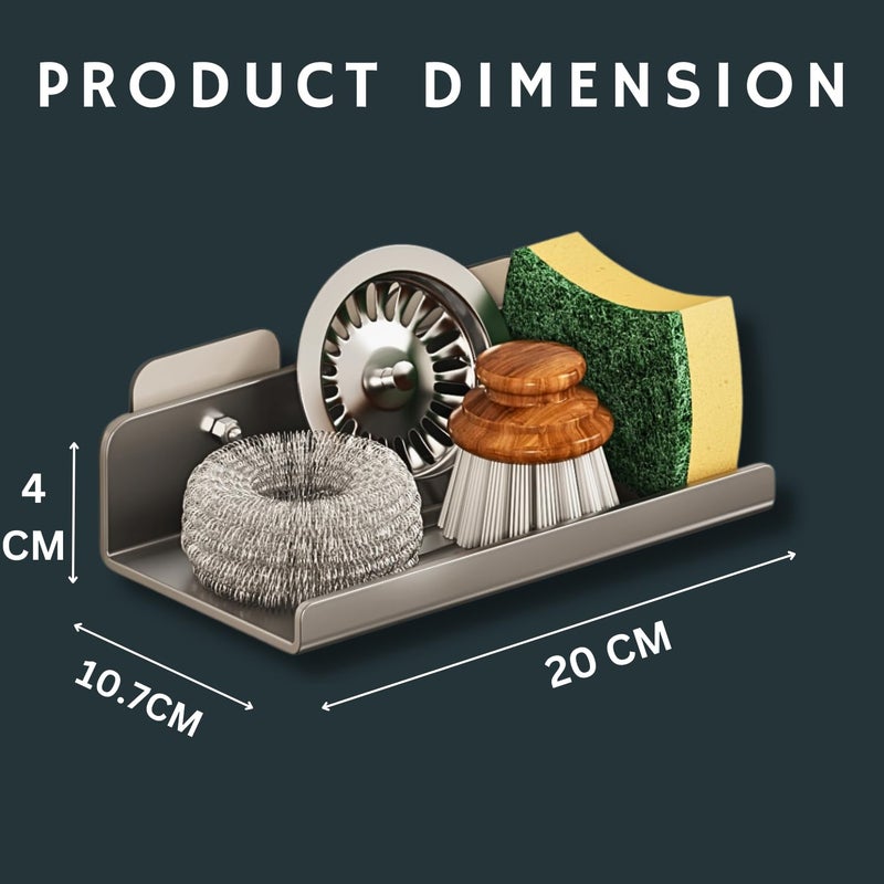 TENOM Sink Organizer | Kitchen Sink Organiser | Kitchen Soap Stand for Sink | Multipurpose Carbon Steel Sponge Holder (Grey, 20 Cm) - Image 5