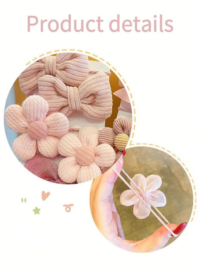 SYGA 10 Pcs Floral & Lace Bow Hair Tie Rope Set for Girls & Women - Sweet Princess Style Hair Accessories (Pink) - Image 4