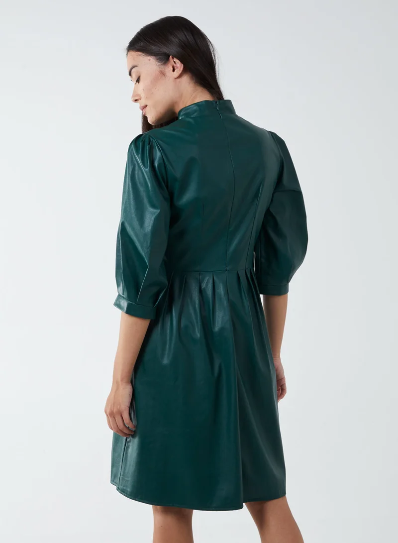 Blue Vanilla High Neck PU Dress