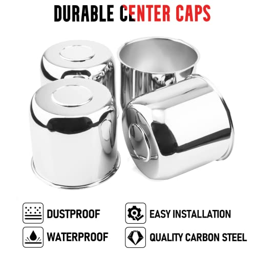 RTRHINOTUNING 4PCS 4.88inch Push Through Wheel Center Caps Chrome Silver for Truck Wheels Rim Trailer - Image 4