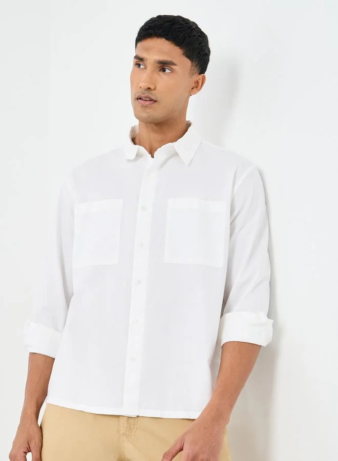 Styli Styli White Relaxed Fit Shirt with Double Pocket