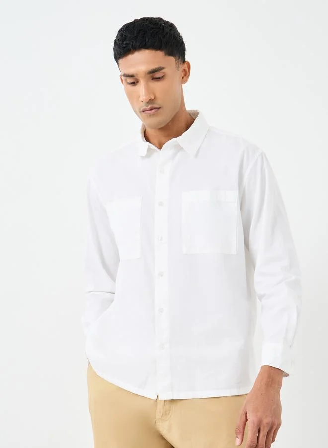 Styli Styli White Relaxed Fit Shirt with Double Pocket