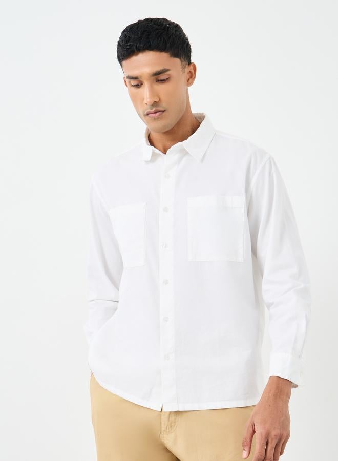 Styli White Relaxed Fit Shirt with Double Pocket - Image 3