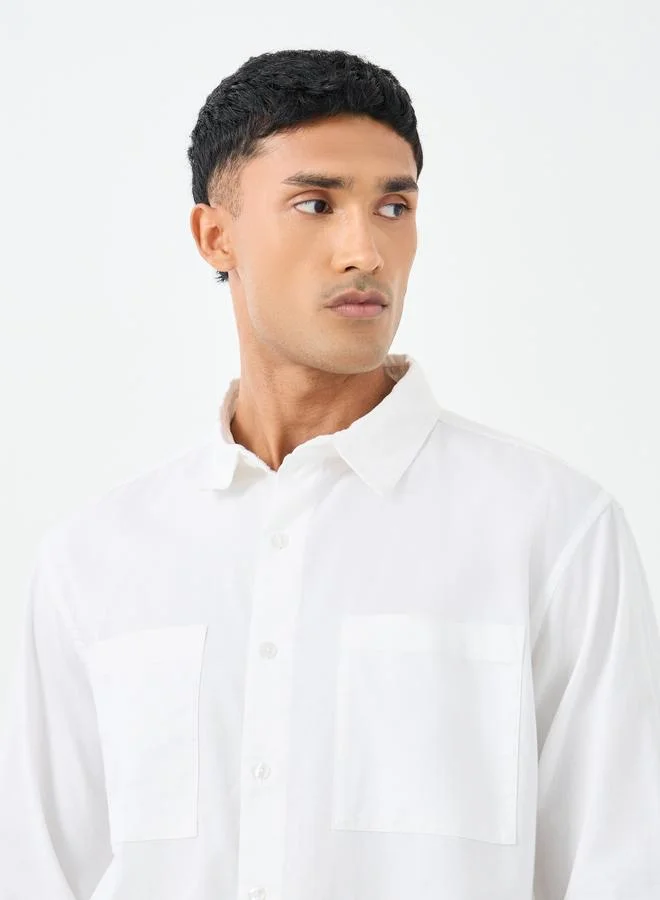 Styli Styli White Relaxed Fit Shirt with Double Pocket