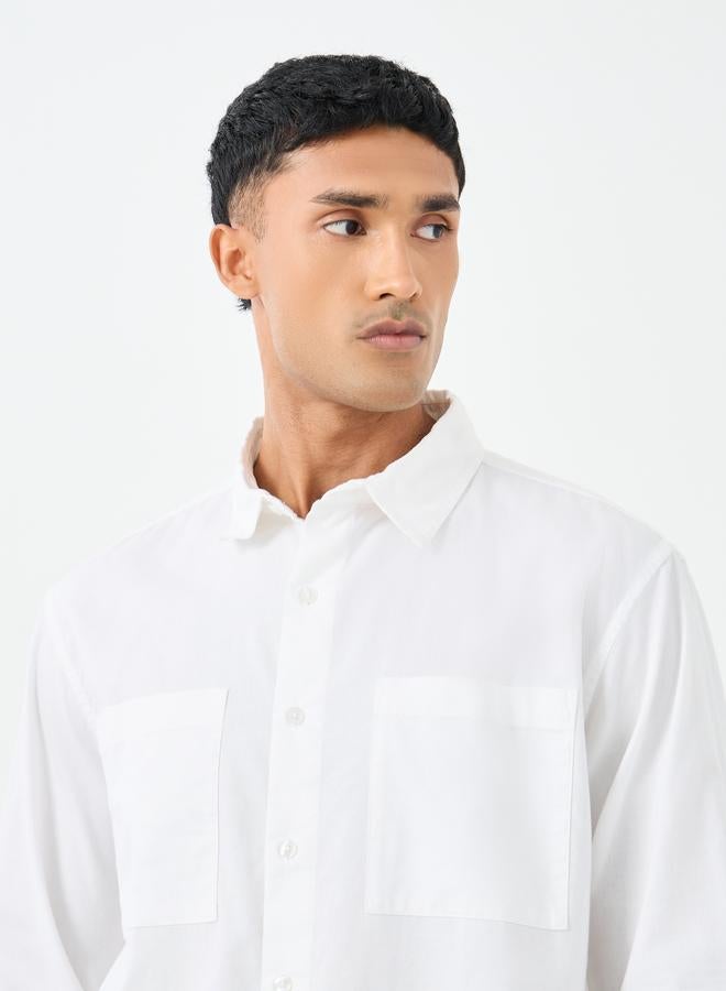 Styli White Relaxed Fit Shirt with Double Pocket - Image 4