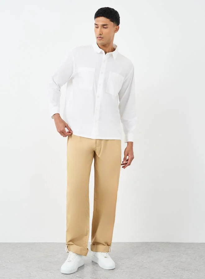 Styli Styli White Relaxed Fit Shirt with Double Pocket