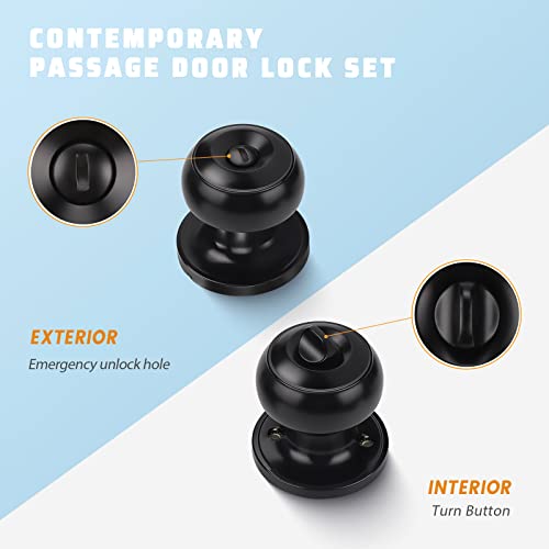 KNOBWELL 3 Pack Keyless Privacy Door Knobs, Matte Black Door Knobs Interior, Privacy Door Knob for Bed/Bath Function Interior Door Use, Round Shape - Image 2